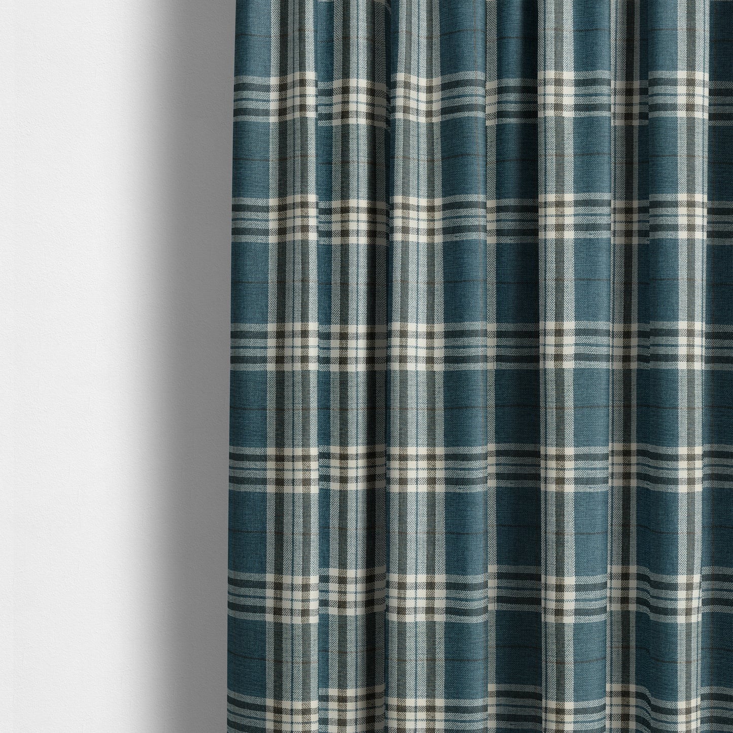 Barlow Tweed Textured Check Tartan Blue Furnishing Upholstery Fabric - Made To Measure Curtains