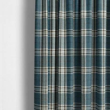 Barlow Tweed Textured Check Tartan Blue Furnishing Upholstery Fabric - Made To Measure Curtains