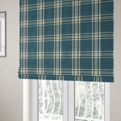 Barlow Tweed Textured Check Tartan Blue Furnishing Upholstery Fabric - Roman Blinds