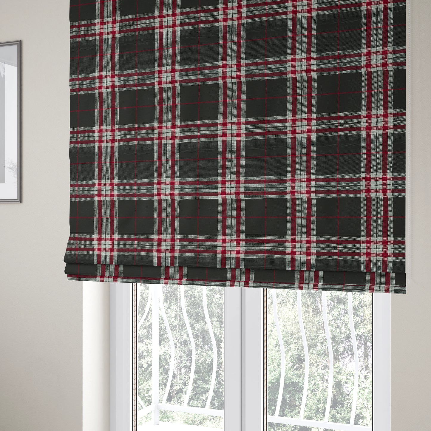 Barlow Tweed Textured Check Tartan Black Furnishing Upholstery Fabric - Roman Blinds