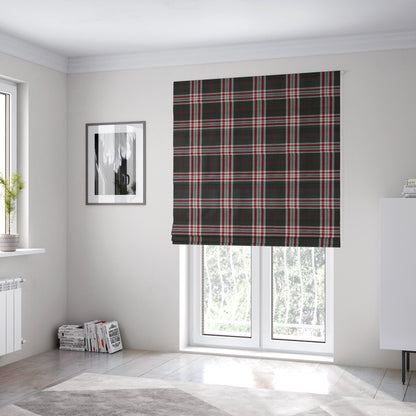 Barlow Tweed Textured Check Tartan Black Furnishing Upholstery Fabric - Roman Blinds