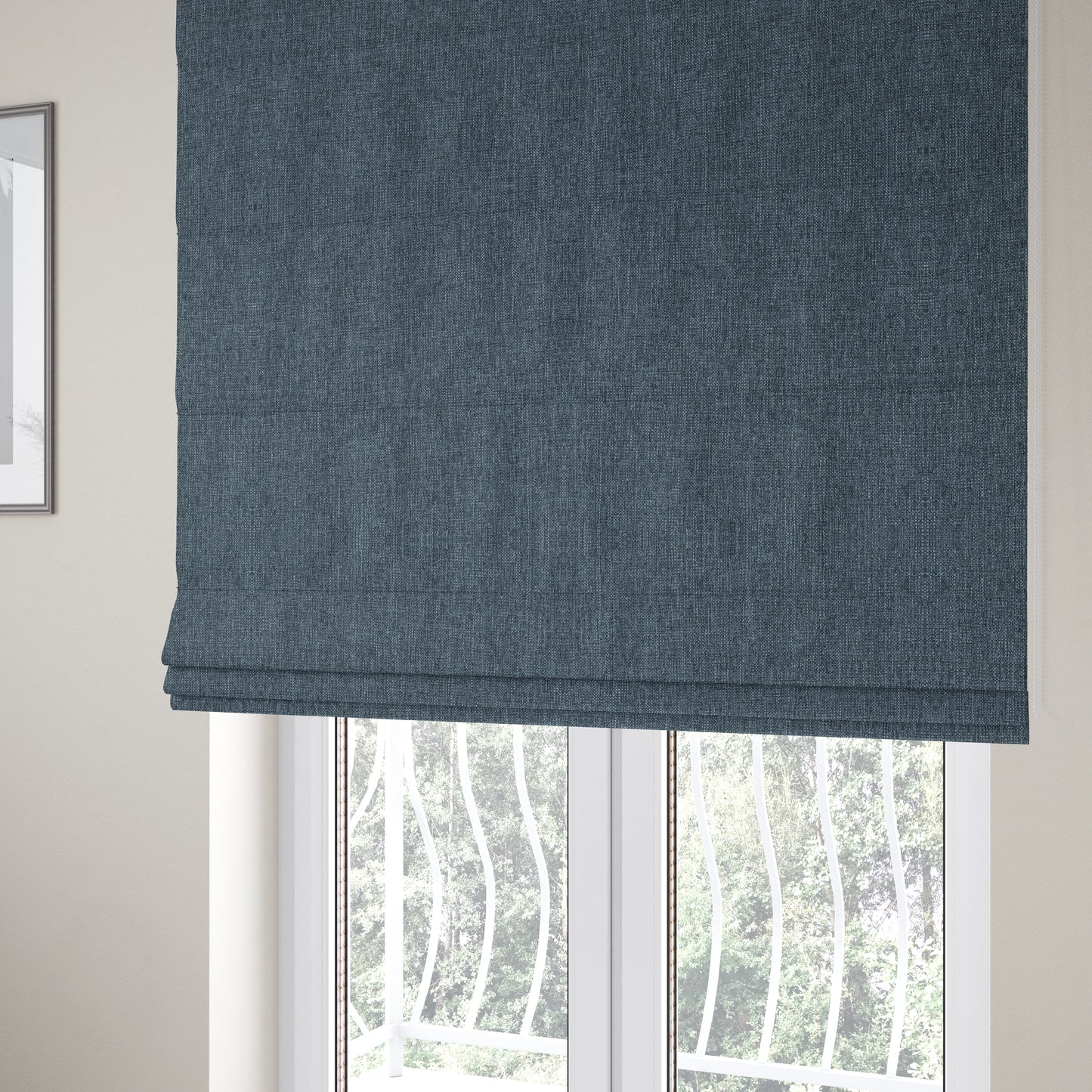 Beaumont Textured Hard Wearing Basket Weave Material Denim Blue Coloured Furnishing Upholstery Fabric - Roman Blinds