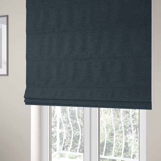 Beaumont Textured Hard Wearing Basket Weave Material Navy Blue Coloured Furnishing Upholstery Fabric - Roman Blinds