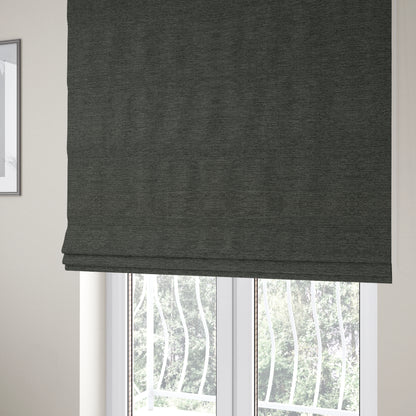 Beaumont Textured Hard Wearing Basket Weave Material Black Charcoal Coloured Furnishing Upholstery Fabric - Roman Blinds