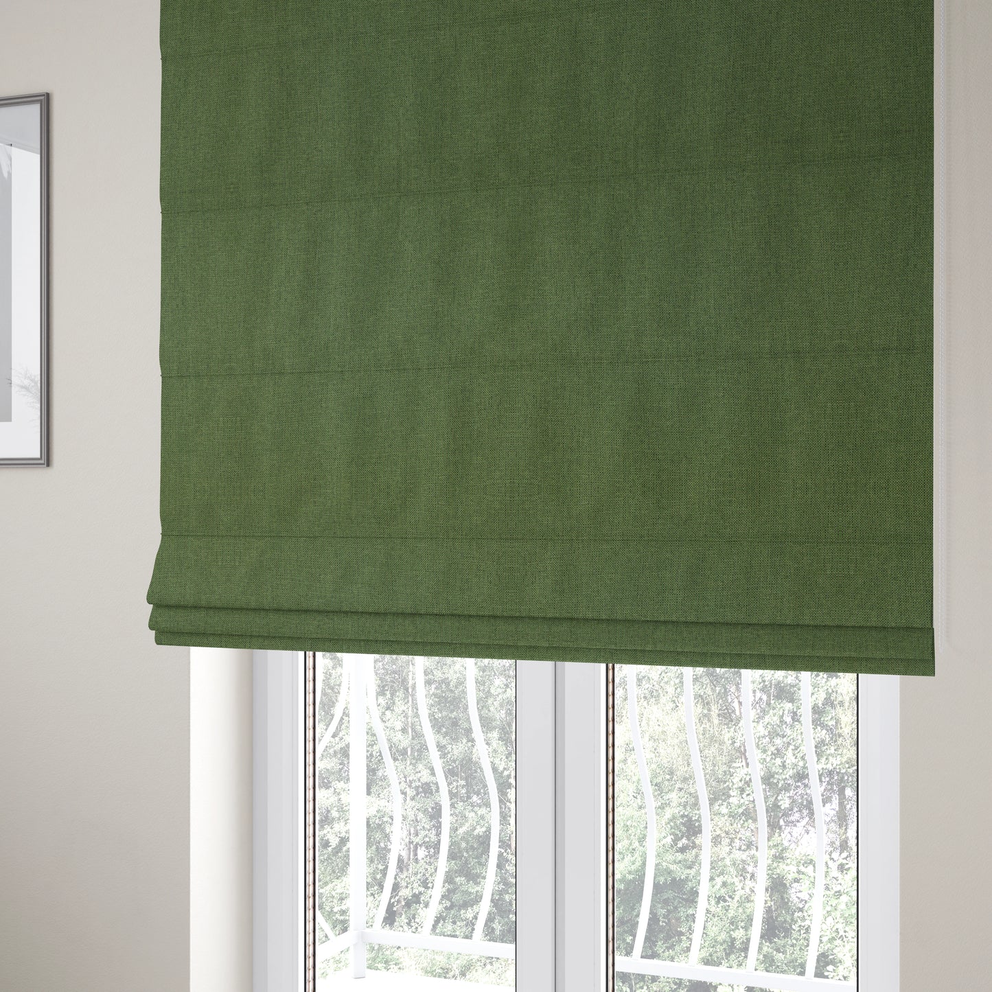 Beaumont Textured Hard Wearing Basket Weave Material Green Coloured Furnishing Upholstery Fabric - Roman Blinds