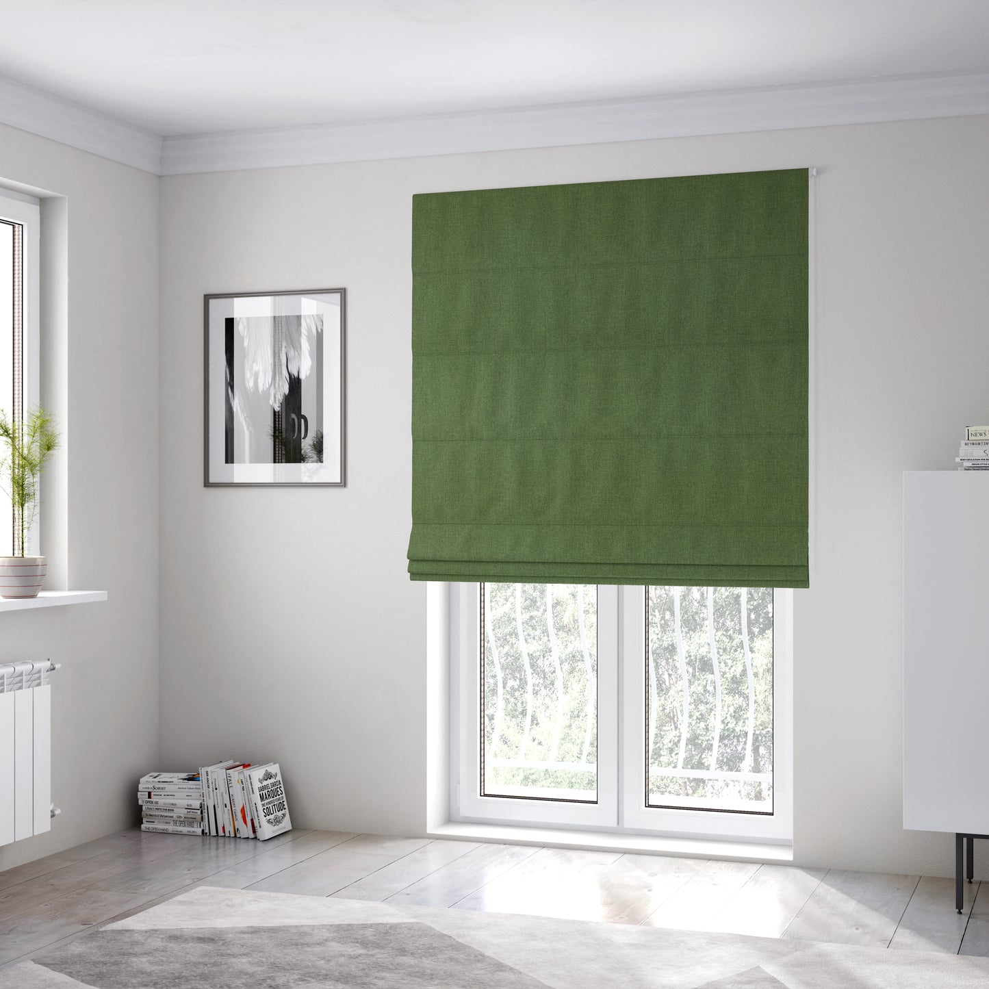 Beaumont Textured Hard Wearing Basket Weave Material Green Coloured Furnishing Upholstery Fabric - Roman Blinds