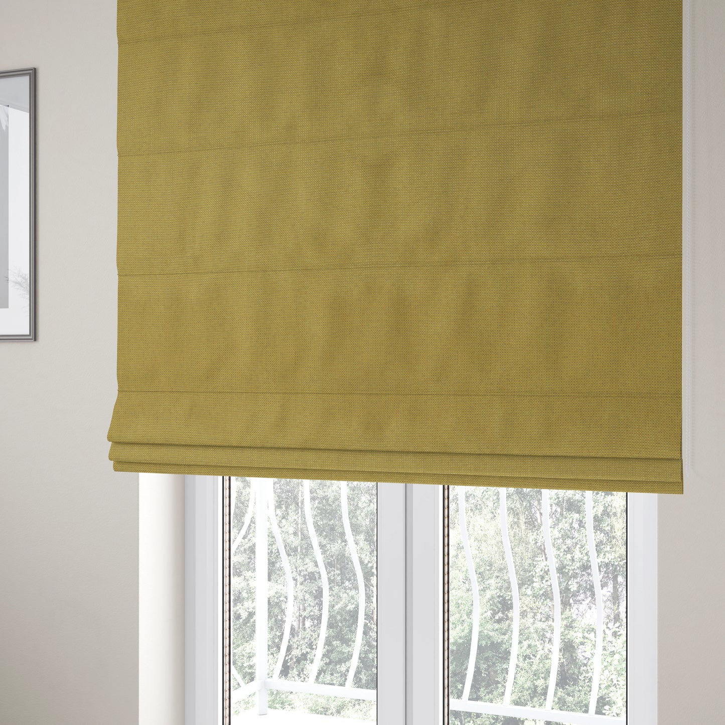 Beaumont Textured Hard Wearing Basket Weave Material Yellow Coloured Furnishing Upholstery Fabric - Roman Blinds