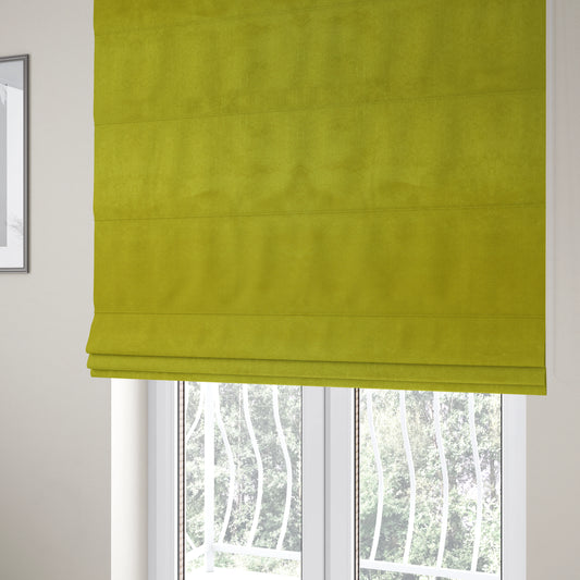 Bellevue Brushed Chenille Flat Weave Plain Upholstery Fabric In Lime Green - Roman Blinds