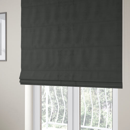 Bhopal Soft Textured Black Coloured Plain Velour Pile Upholstery Fabric - Roman Blinds