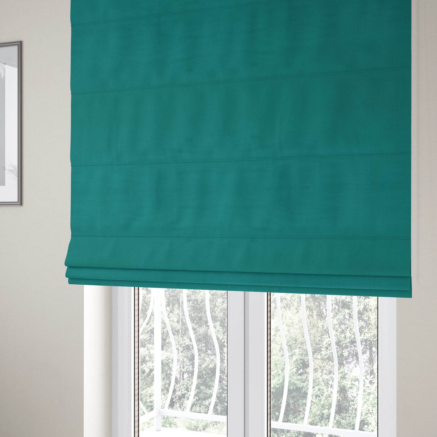 Bhopal Soft Textured Teal Coloured Plain Velour Pile Upholstery Fabric - Roman Blinds