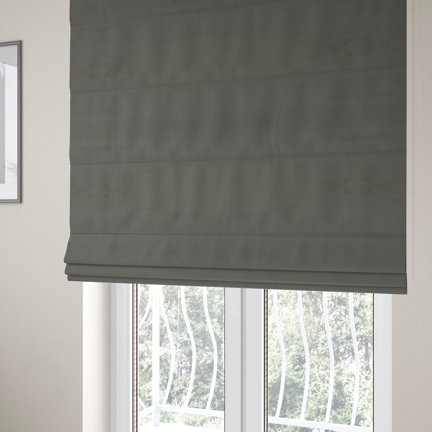 Bhopal Soft Textured Grey Coloured Plain Velour Pile Upholstery Fabric - Roman Blinds