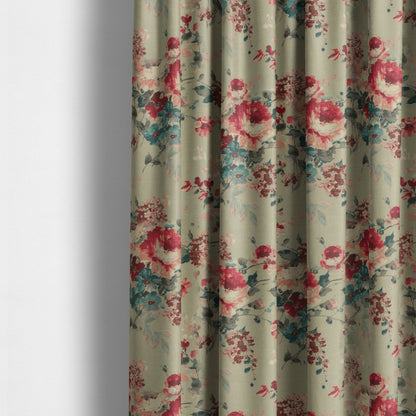 Bukoba Floral Printed Pattern On Linen Effect Material Red Colour Furnishing Interior Upholstery Fabric - Made To Measure Curtains