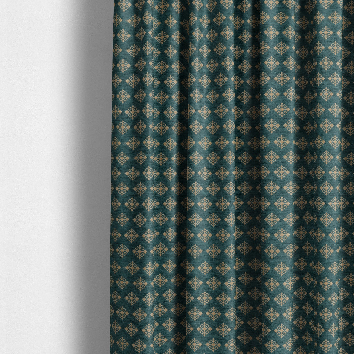 Jaipur Designer Diamond Pattern In Blue Gold Colour Furnishing Fabric CTR-04 - Made To Measure Curtains