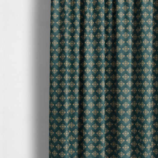 Jaipur Designer Diamond Pattern In Blue Gold Colour Furnishing Fabric CTR-04 - Made To Measure Curtains