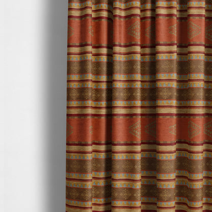 Jaipur Designer Kilim Aztec Pattern With Stripes In Orange Red Gold Colour Furnishing Fabric CTR-07 - Made To Measure Curtains