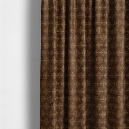 Jaipur Designer Diamond Pattern In Brown Gold Colour Furnishing Fabric CTR-08 - Made To Measure Curtains