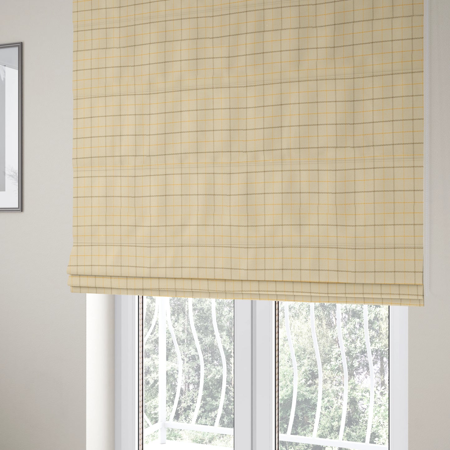 Bainbridge Woven Tartan Pattern In White Yellow Colour Interior Fabric CTR-09 - Roman Blinds