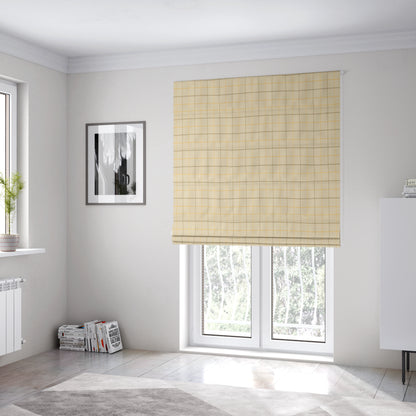 Bainbridge Woven Tartan Pattern In White Yellow Colour Interior Fabric CTR-09 - Roman Blinds