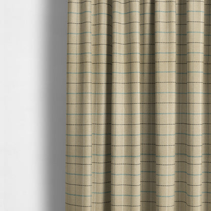 Bainbridge Woven Tartan Pattern In Beige Blue Colour Interior Fabric CTR-10 - Made To Measure Curtains