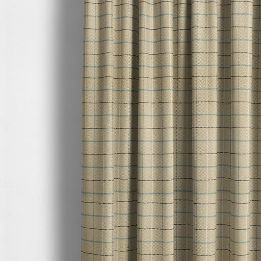 Bainbridge Woven Tartan Pattern In Beige Blue Colour Interior Fabric CTR-10 - Made To Measure Curtains