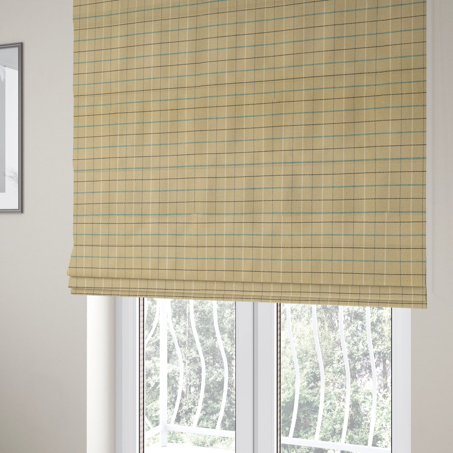 Bainbridge Woven Tartan Pattern In Beige Blue Colour Interior Fabric CTR-10 - Roman Blinds