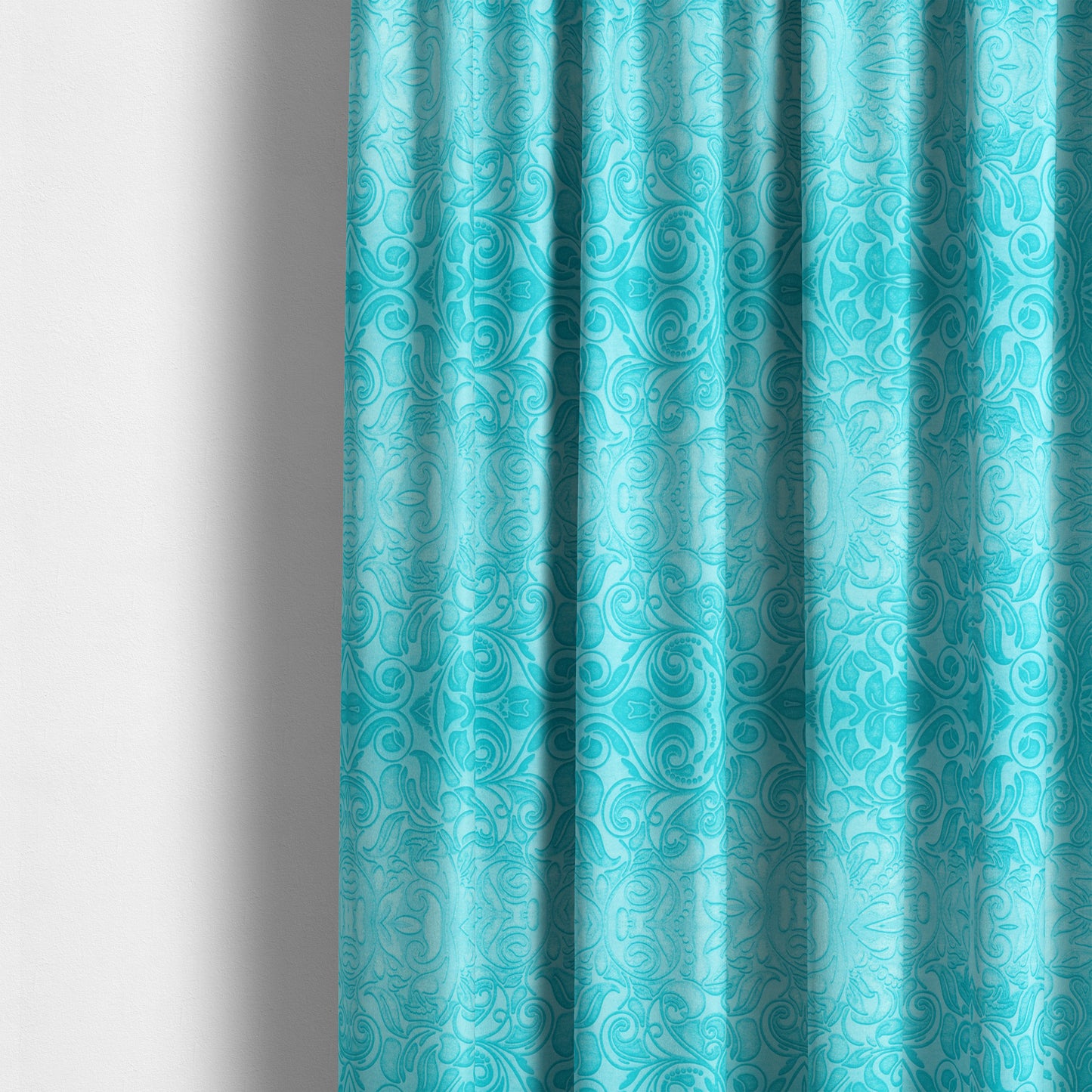 Delight Shiny Floral Embossed Pattern Velvet Fabric In Teal Blue Colour Upholstery Fabric CTR-100 - Made To Measure Curtains