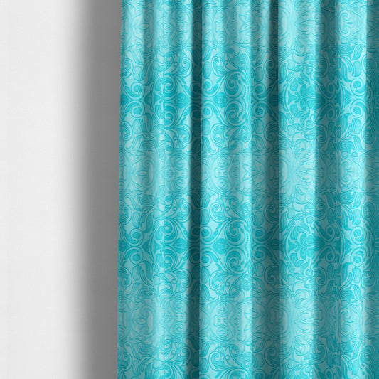 Delight Shiny Floral Embossed Pattern Velvet Fabric In Teal Blue Colour Upholstery Fabric CTR-100 - Made To Measure Curtains