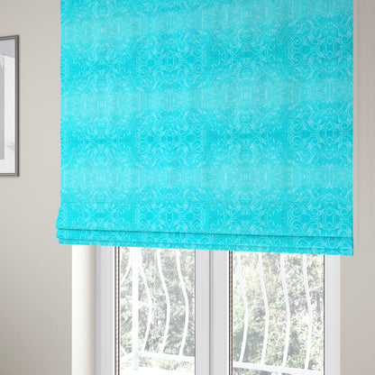 Delight Shiny Floral Embossed Pattern Velvet Fabric In Teal Blue Colour Upholstery Fabric CTR-100 - Roman Blinds