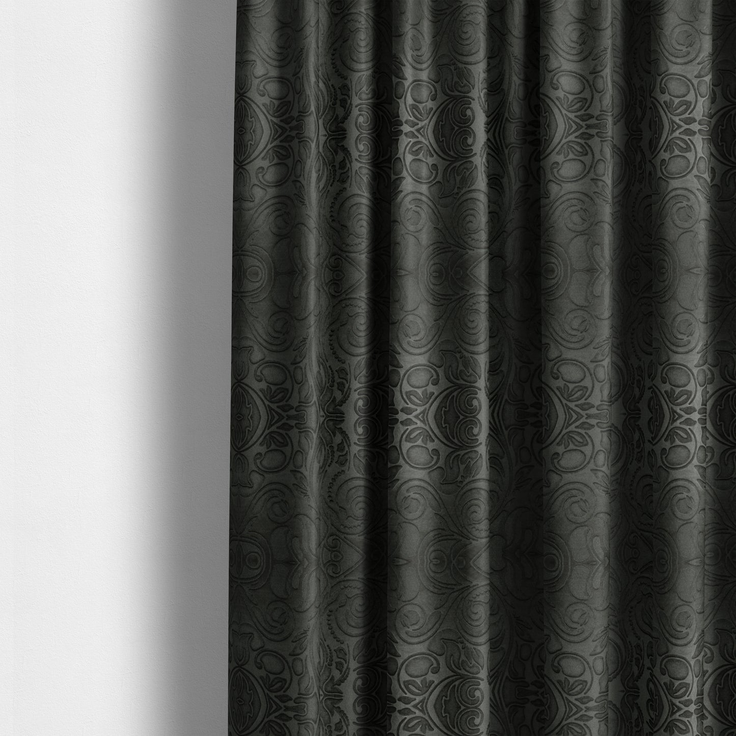 Delight Shiny Floral Embossed Pattern Velvet Fabric In Black Colour Upholstery Fabric CTR-101 - Made To Measure Curtains