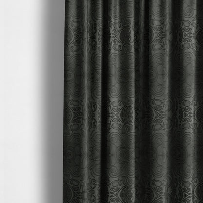 Delight Shiny Floral Embossed Pattern Velvet Fabric In Black Colour Upholstery Fabric CTR-101 - Made To Measure Curtains