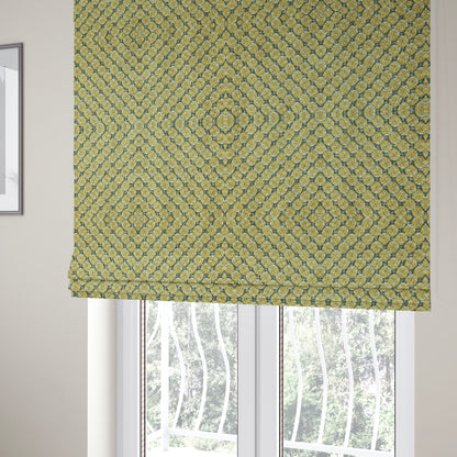 Glamour Geometric Collection Print Velvet Upholstery Fabric Yellow Grey Circular Modern Pattern CTR-1011 - Roman Blinds