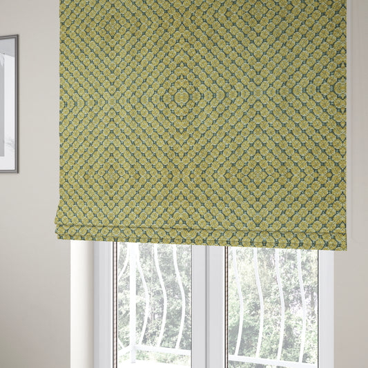 Glamour Geometric Collection Print Velvet Upholstery Fabric Yellow Grey Circular Modern Pattern CTR-1011 - Roman Blinds