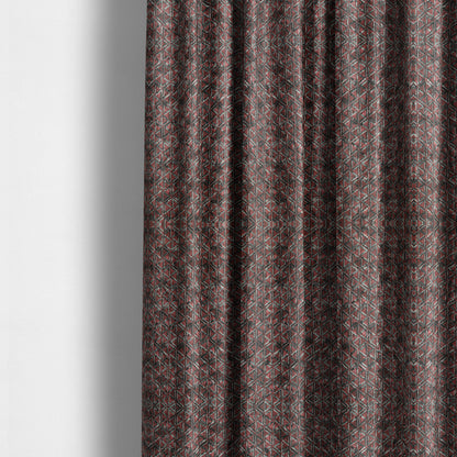 Glamour Geometric Collection Print Velvet Upholstery Fabric Burgundy Red Grey Small Modern Pattern CTR-1015 - Made To Measure Curtains