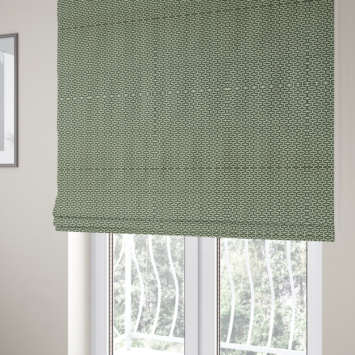 Maze Printed Velvet Modern Geometric Pattern In Green Upholstery Fabric CTR-1017 - Roman Blinds