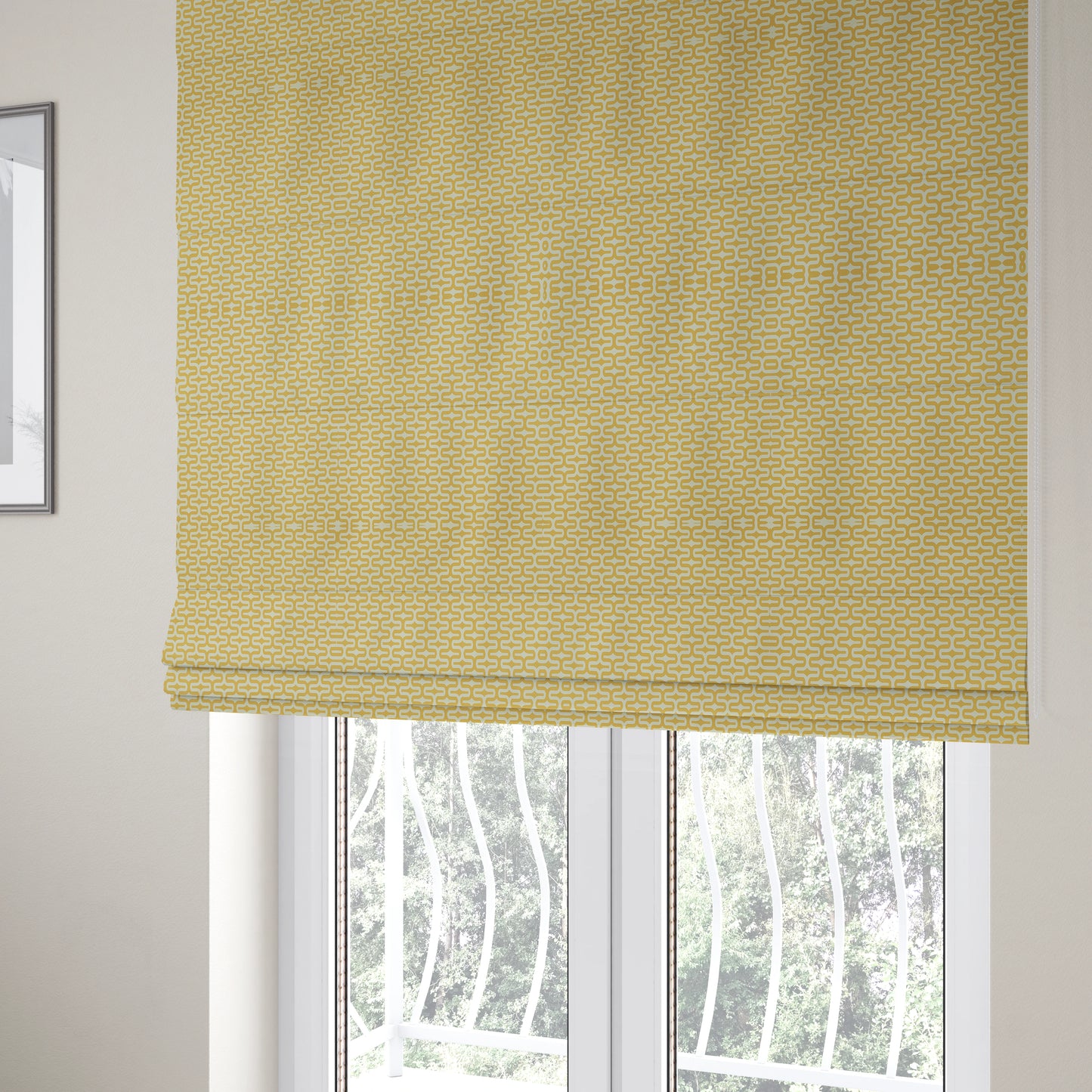 Maze Printed Velvet Modern Geometric Pattern In Yellow Upholstery Fabric CTR-1021 - Roman Blinds