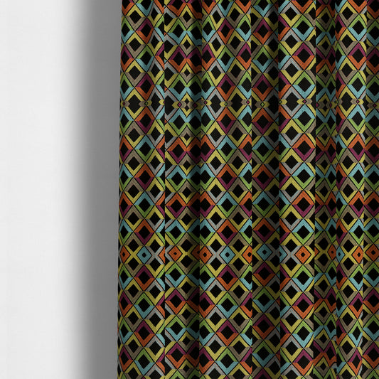 Sokoto Colourful Geometric Modern Furnishing Upholstery Fabric In Black CTR-1055 - Made To Measure Curtains