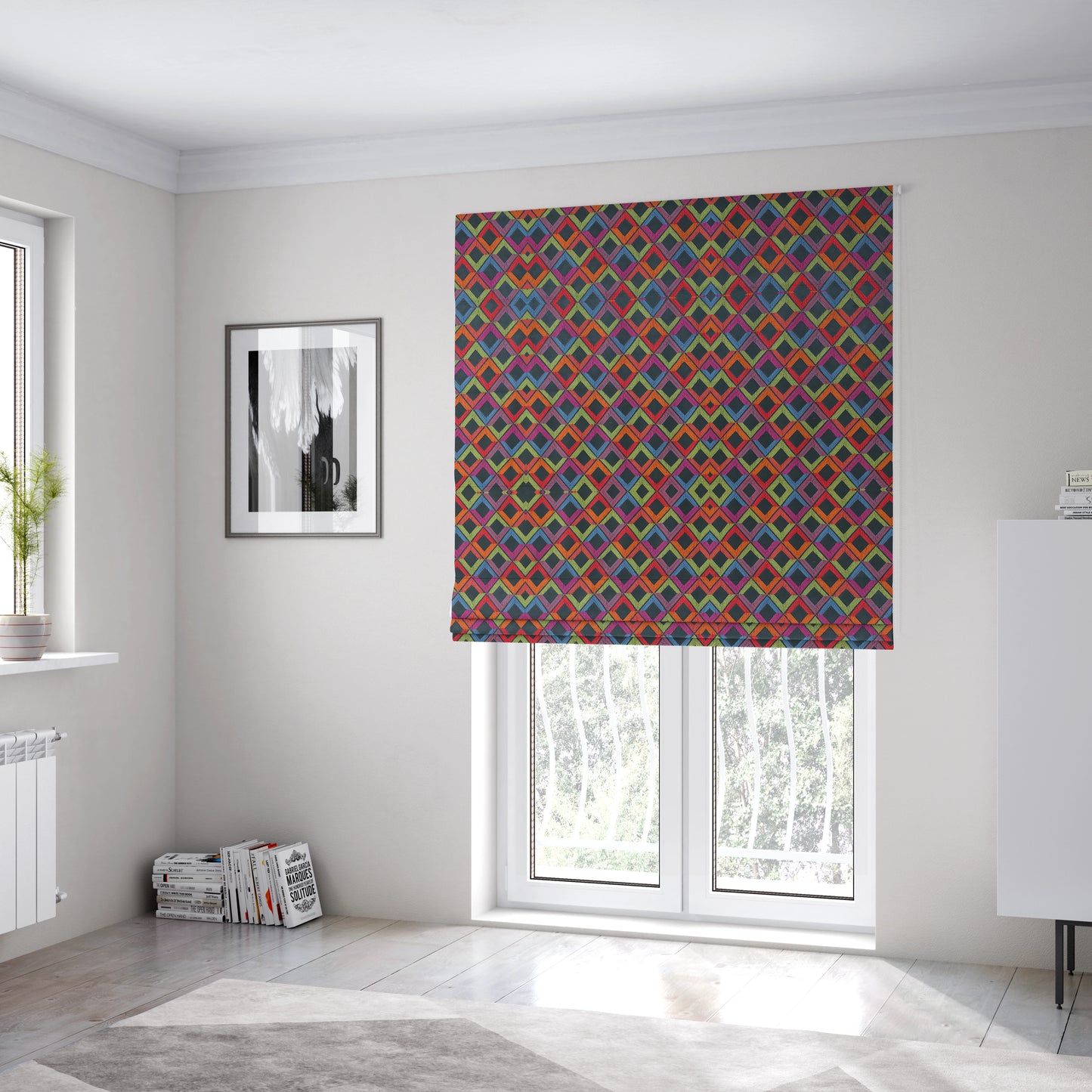 Sokoto Colourful Geometric Modern Furnishing Upholstery Fabric In Blue CTR-1056 - Roman Blinds