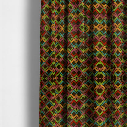 Sokoto Colourful Geometric Modern Furnishing Upholstery Fabric In Brown CTR-1057 - Made To Measure Curtains