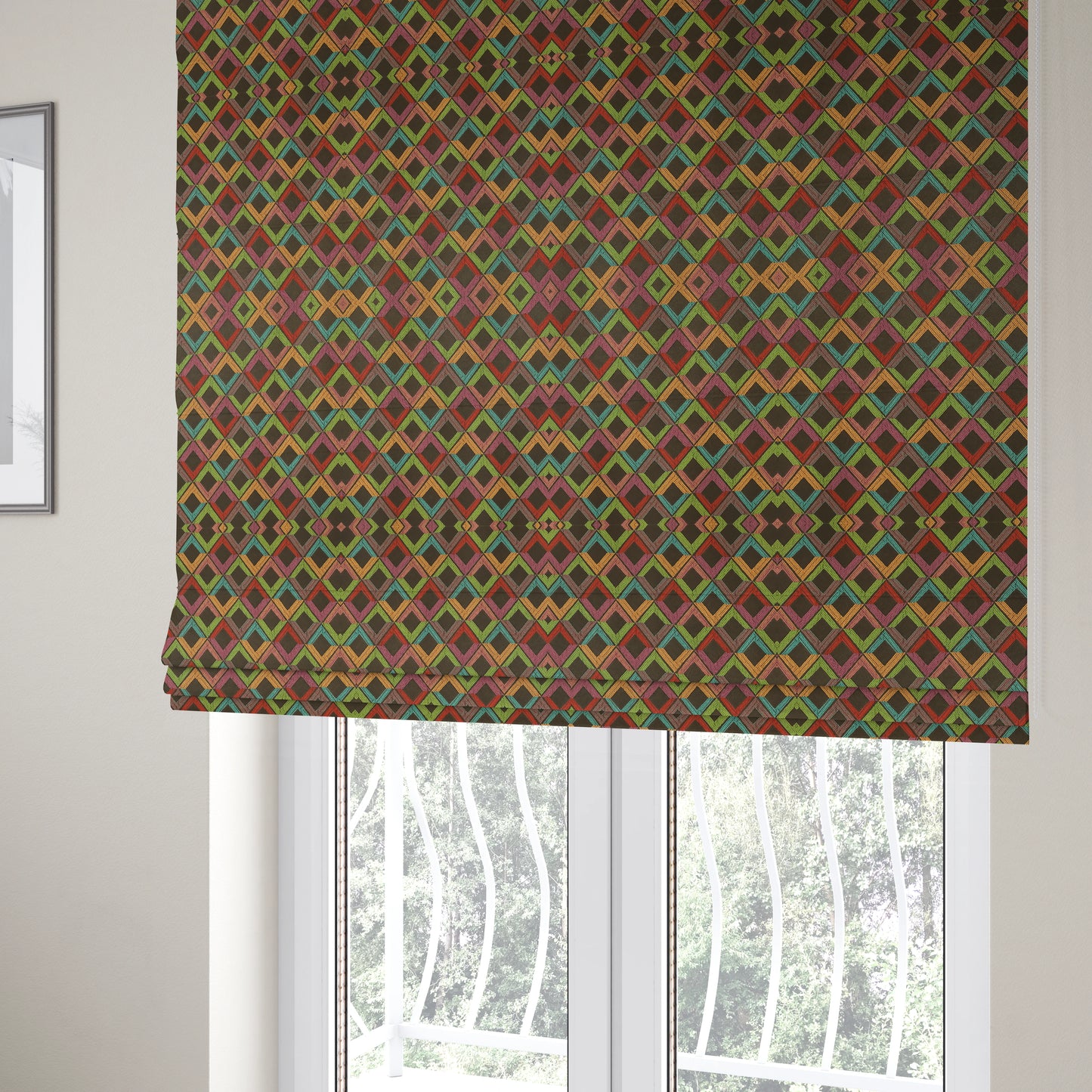 Sokoto Colourful Geometric Modern Furnishing Upholstery Fabric In Brown CTR-1057 - Roman Blinds