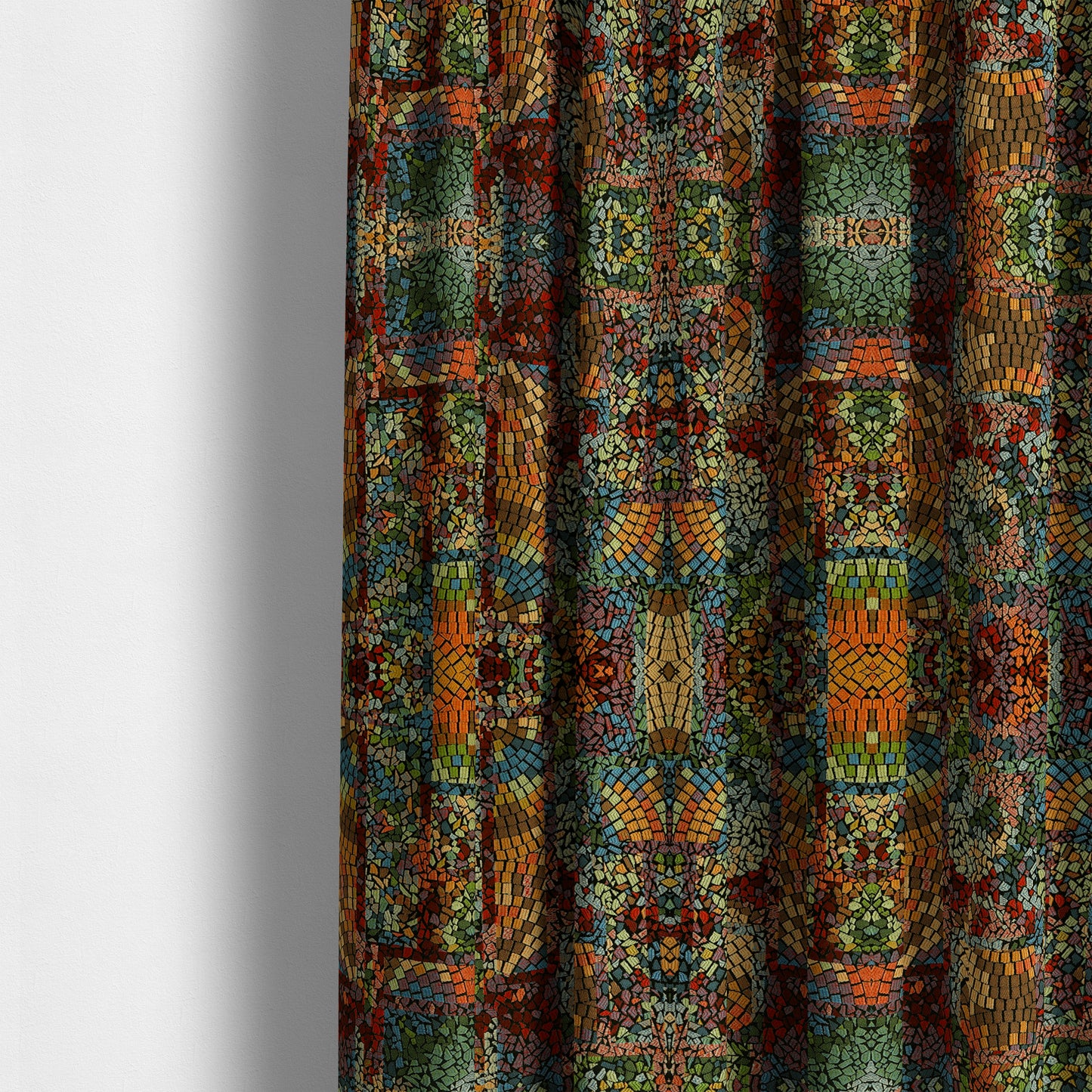 Pasha Stained Mosaic Pattern Multicolour Chenille Upholstery Furnishing Fabric CTR-1059 - Made To Measure Curtains