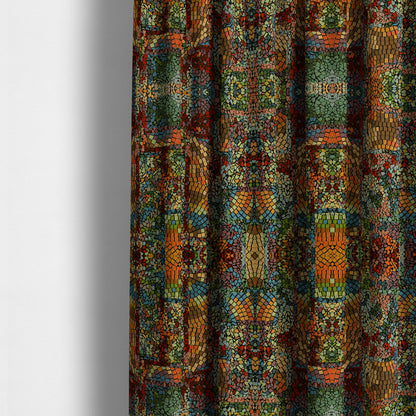 Pasha Stained Mosaic Pattern Multicolour Chenille Upholstery Furnishing Fabric CTR-1059 - Made To Measure Curtains