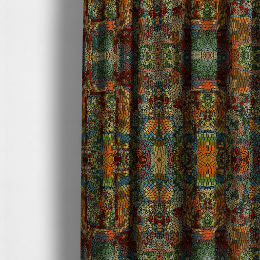 Pasha Stained Mosaic Pattern Multicolour Chenille Upholstery Furnishing Fabric CTR-1059 - Made To Measure Curtains