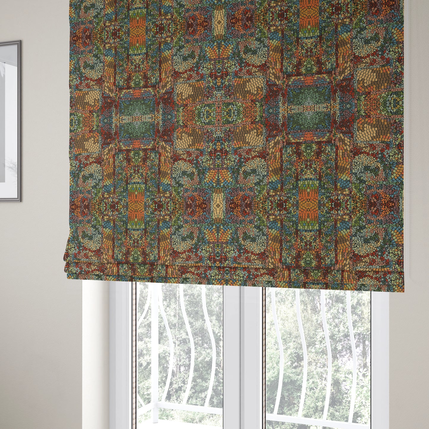 Pasha Stained Mosaic Pattern Multicolour Chenille Upholstery Furnishing Fabric CTR-1059 - Roman Blinds