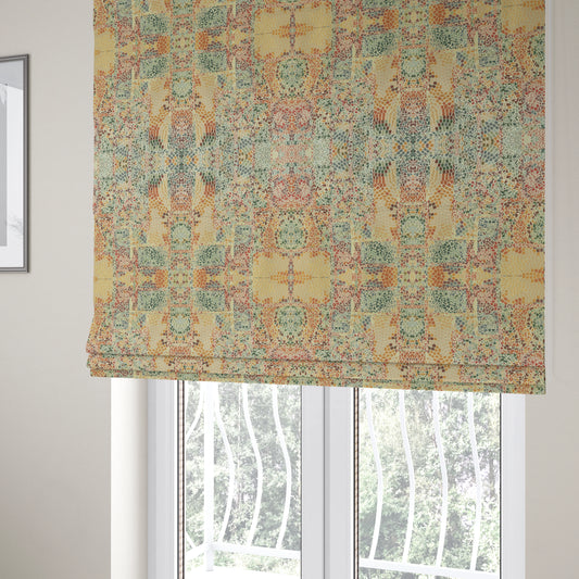 Pasha Stained Mosaic Pattern Multicolour Aqua Silver Chenille Upholstery Furnishing Fabric CTR-1060 - Roman Blinds