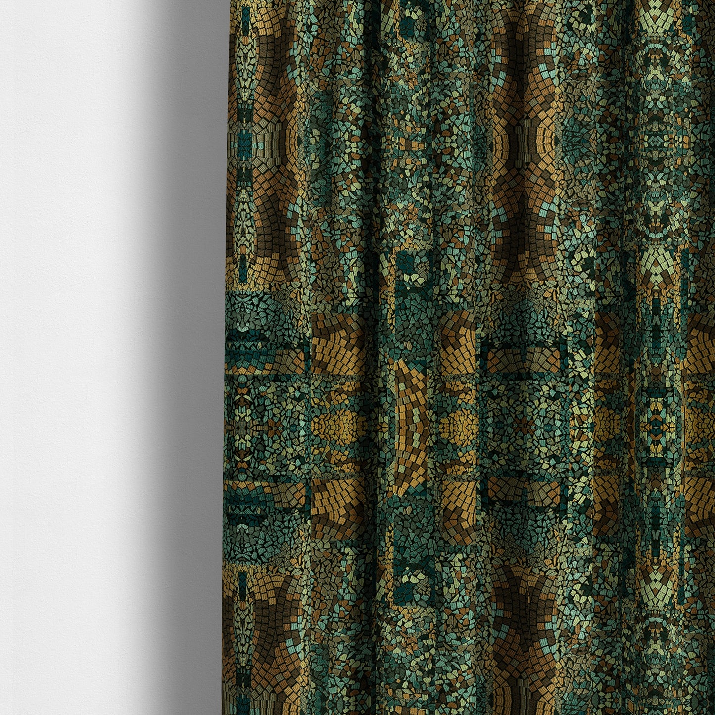 Pasha Stained Mosaic Pattern Multicolour Teal Blue Brown Chenille Upholstery Furnishing Fabric CTR-1063 - Made To Measure Curtains