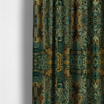 Pasha Stained Mosaic Pattern Multicolour Teal Blue Brown Chenille Upholstery Furnishing Fabric CTR-1063 - Made To Measure Curtains