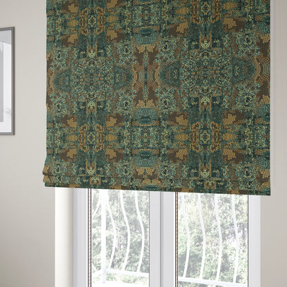 Pasha Stained Mosaic Pattern Multicolour Teal Blue Brown Chenille Upholstery Furnishing Fabric CTR-1063 - Roman Blinds