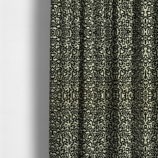 Serengeti Black White Reversible Ancient Geometric Pattern Furnishing Chenille Upholstery Fabric CTR-1065 - Made To Measure Curtains