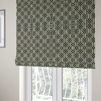 Serengeti Black White Reversible Imperial Trellis Pattern Furnishing Chenille Upholstery Fabric CTR-1066 - Roman Blinds