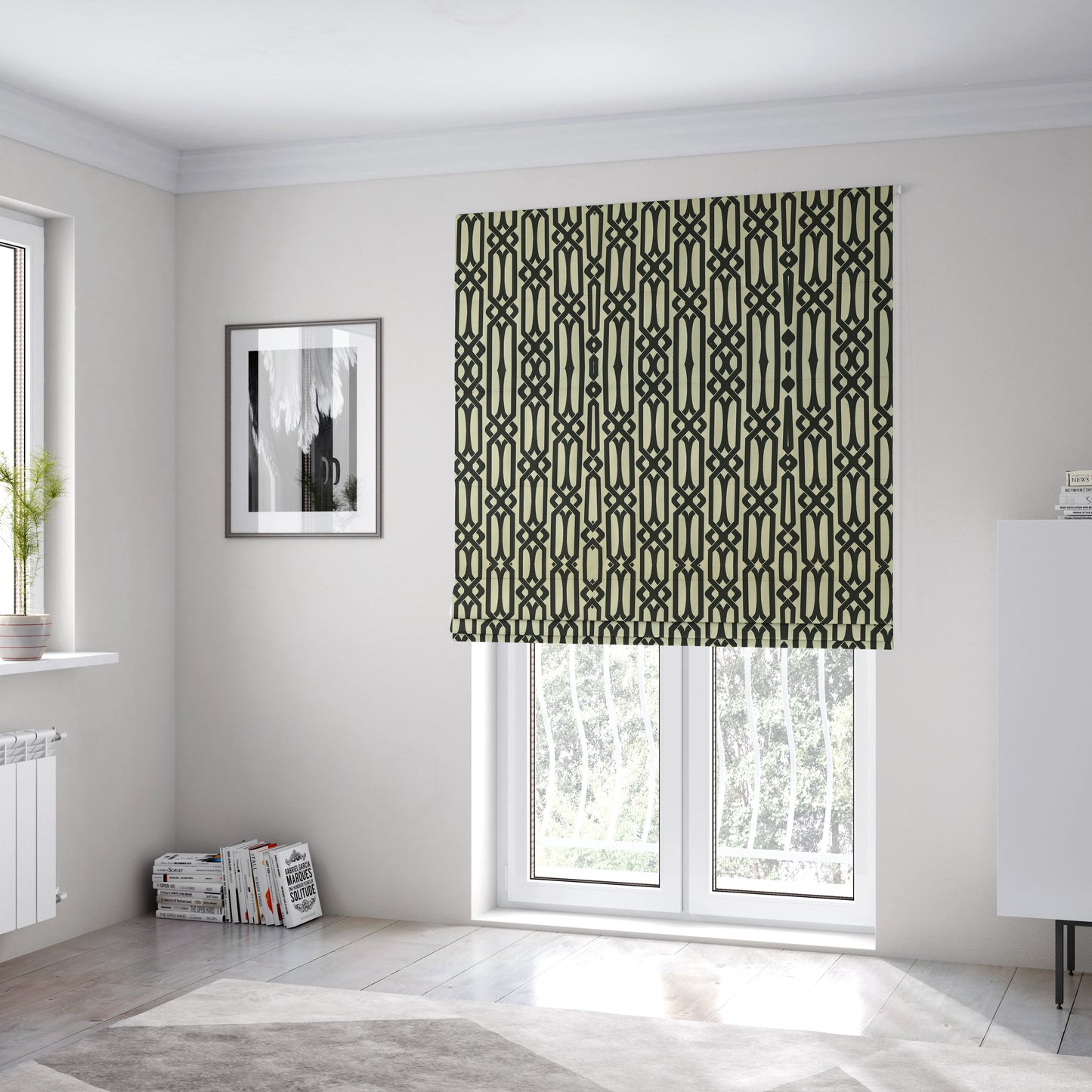 Serengeti Black White Reversible Imperial Trellis Pattern Furnishing Chenille Upholstery Fabric CTR-1066 - Roman Blinds